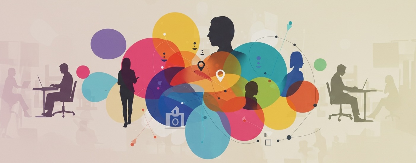 Colourful abstract image representing hybrid working